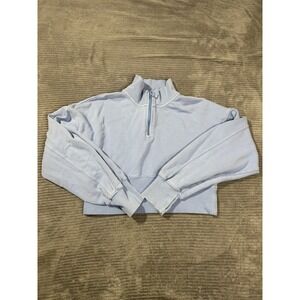 Offline Xl light blue vintage-wash cropped quarter-zip sweatshirt